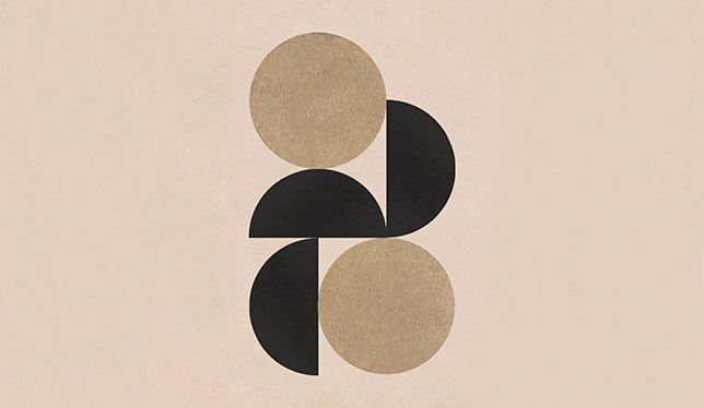 Photo of abstract artwork with two full-circles and three half circles attached to each other